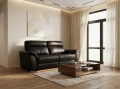 Elegancka czarna sofa skórzana w nowoczesnym jasnym salonie