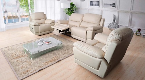 Nowoczesny skórzany komplet wypoczynkowy z relaksem - Montana firmy Bostonsofa; kolor ciemny brąz 5009