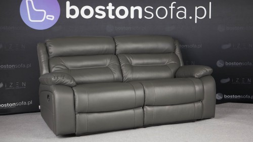 Skórzana sofa w kolorze szarym z funkcjami relaks.