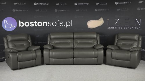 Nowoczesny zestaw wypoczynkowy Las Vegas, meble skórzane do salonu w kolorze szarym.