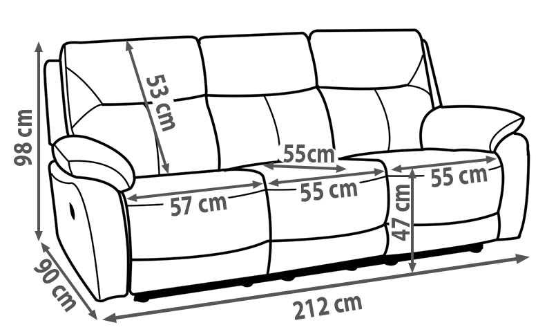 Schemat wymiarów sofy 3-osobowej Atlanta